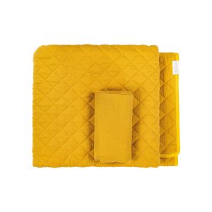 Steppdecke mit Kissenbezug senf