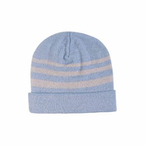 Geburtsmütze aus Wolle Stripe Himmelblau