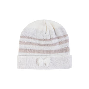 Geburtsmütze aus Wolle Stripe Taupe farbe