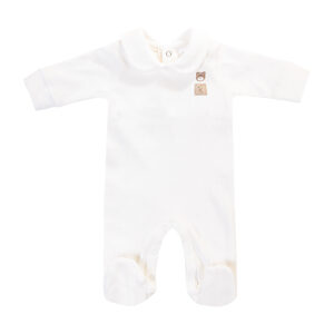 Strampler mit Füßen mit Teddybär-Stickerei aus gestreifter Bio-Baumwolle