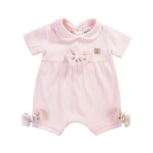 Kurzer Overall mit Voile-Schleife aus gestreifter Bio-Baumwolle